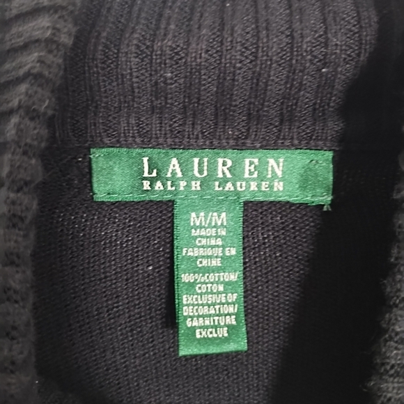 Lauren Ralph Lauren Women's M Black Zip Cardi Sweater Gold Monogram Crest - Picture 3 of 8